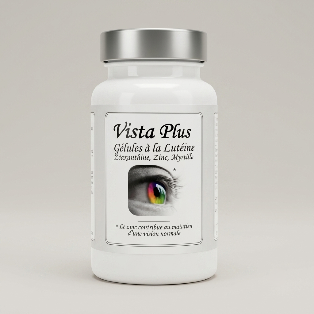 Vista Plus, frasco de 60 cápsulas con luteína, zeaxantina, zinc y arándano